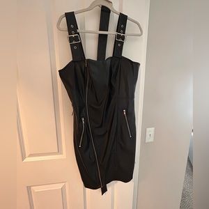 Black midi leather dress.